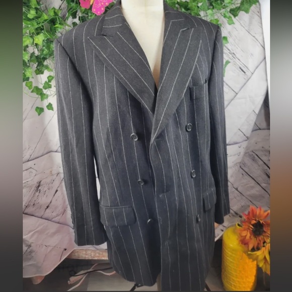 SANFORD BRYANT Wool Cashmere Designer Pinstriped Blazer, Union Made - Picture 7 of 9